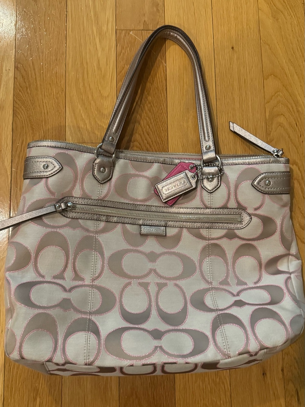 Coach Metallic Pink and Silver Signature Tote